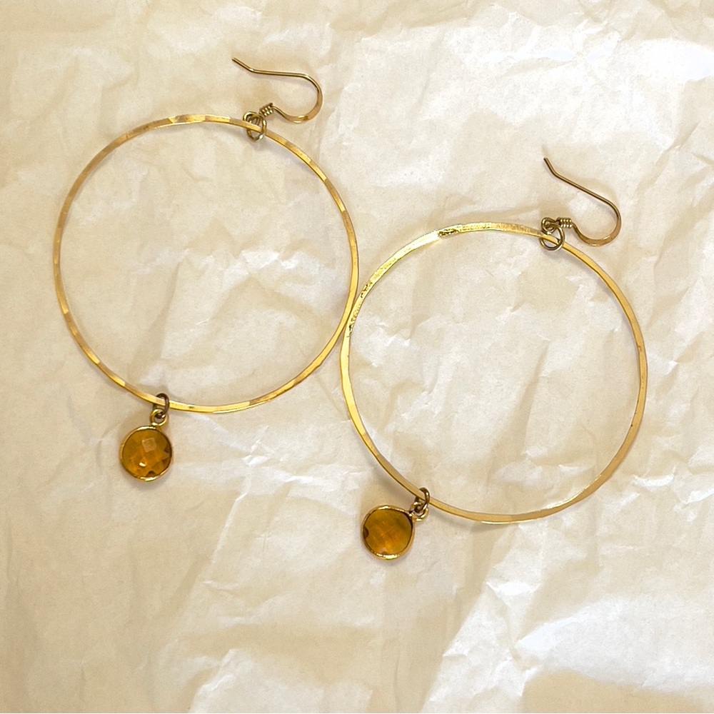 Gold Citrine Circular Earrings. Statement Earring… - image 5